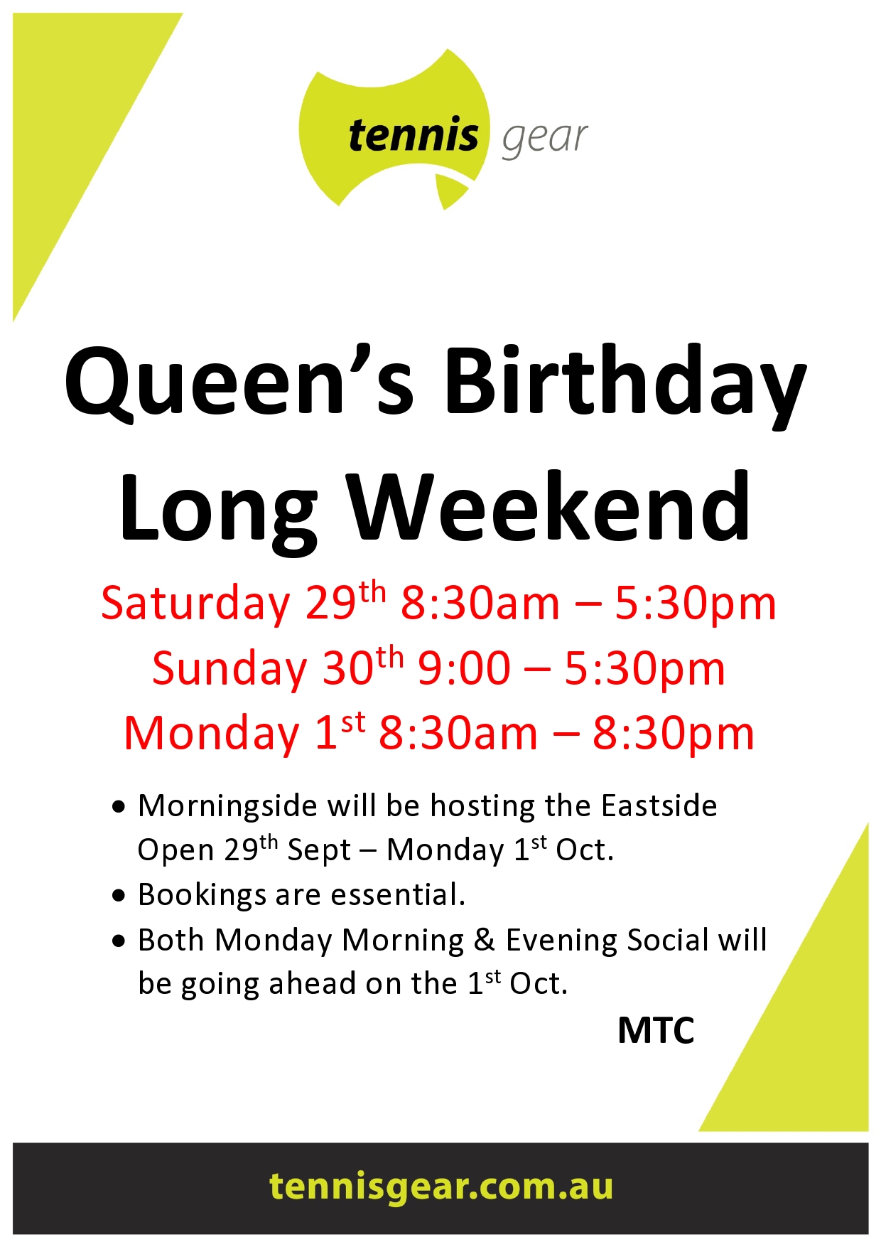 Queen’s Birthday Long Weekend Opening Hours