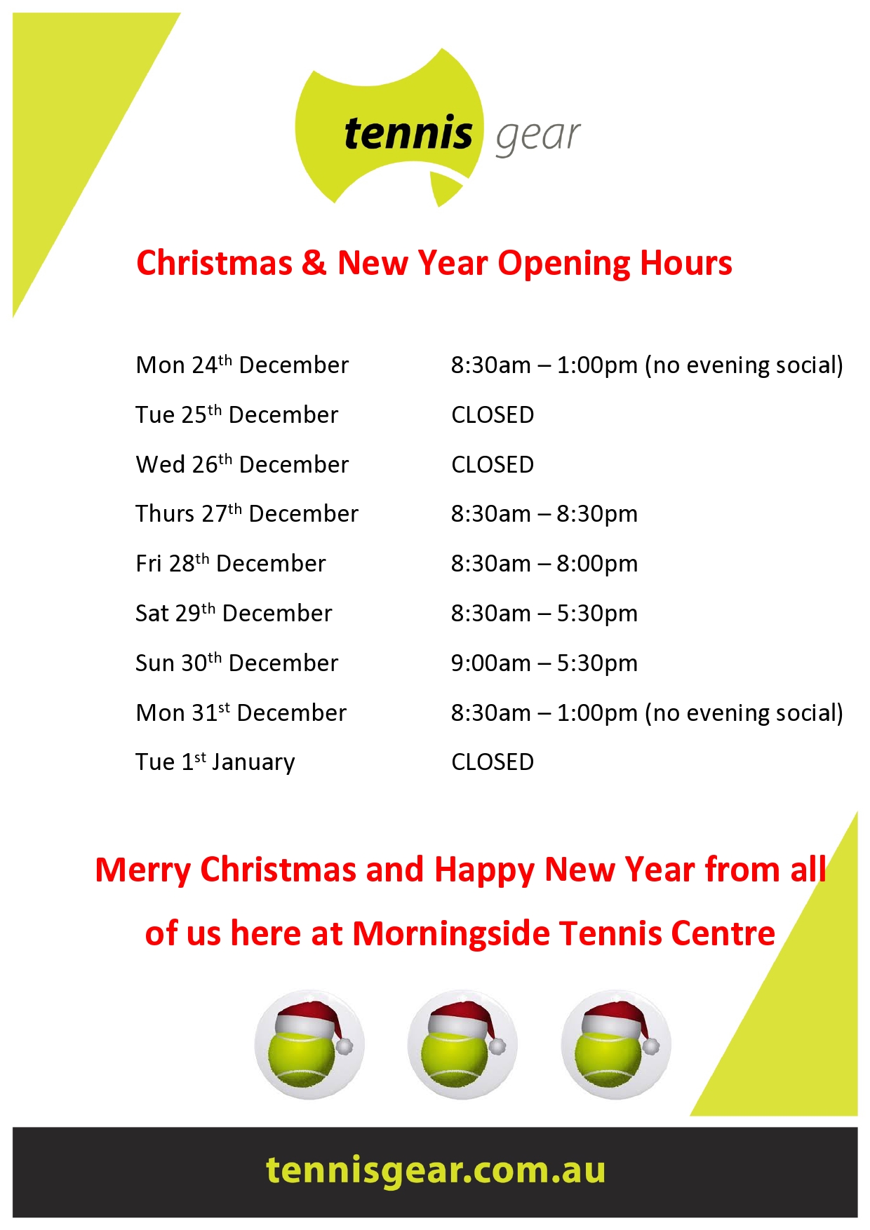 Christmas & New Year Opening Hours