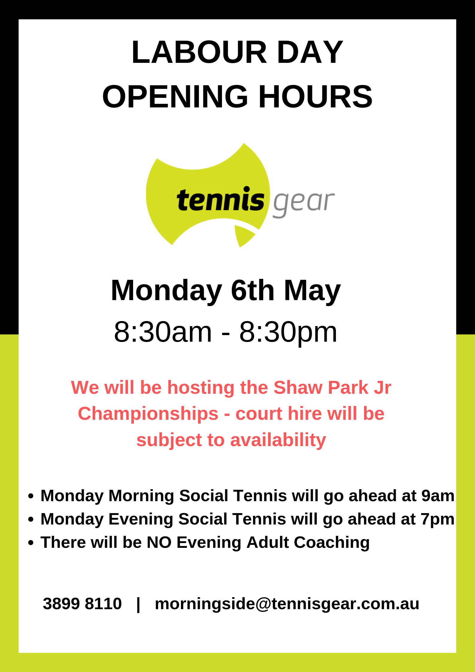 Labour Day Opening Hours